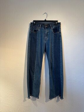 Cult of Individuality Two-Tone Blue High Rise Relaxed Crop Jeans